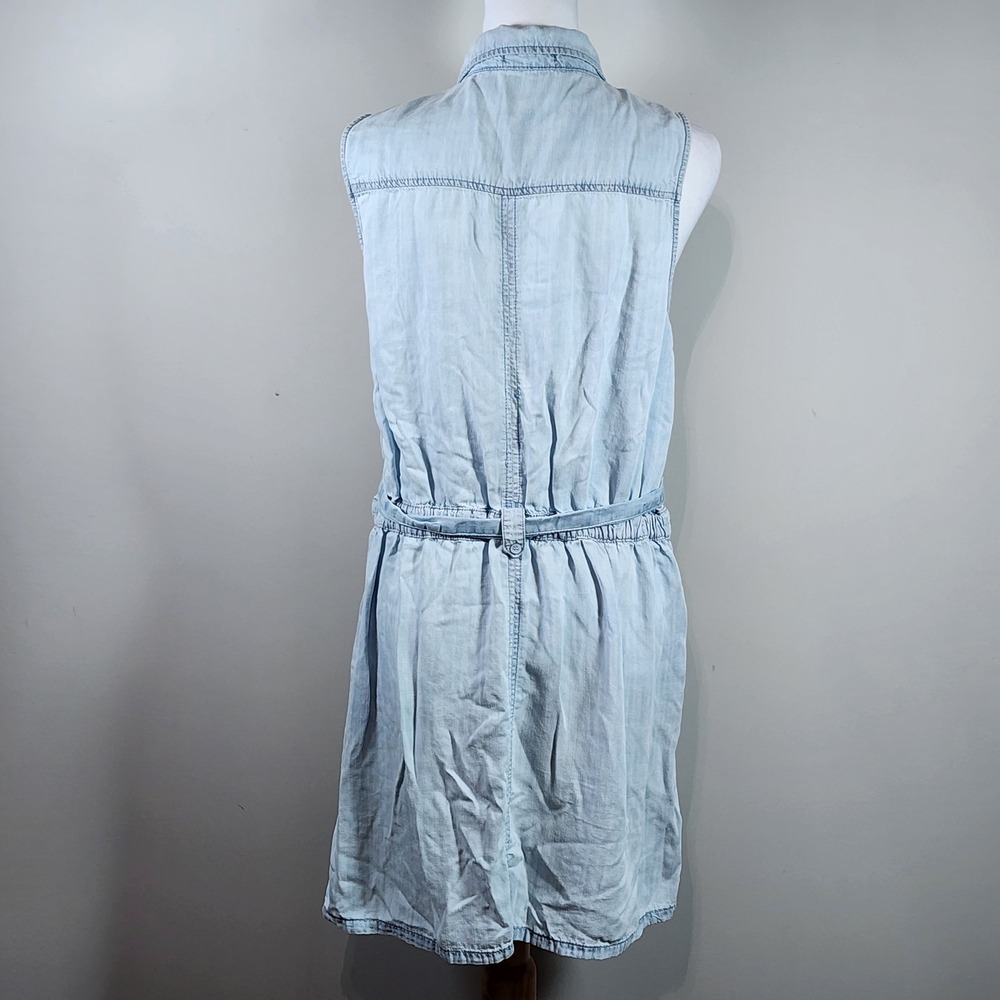 Dex‎ Denim Shirt Dress Womens Large Light Blue Sleeveless Belted Casual Tencil - Picture 5 of 13